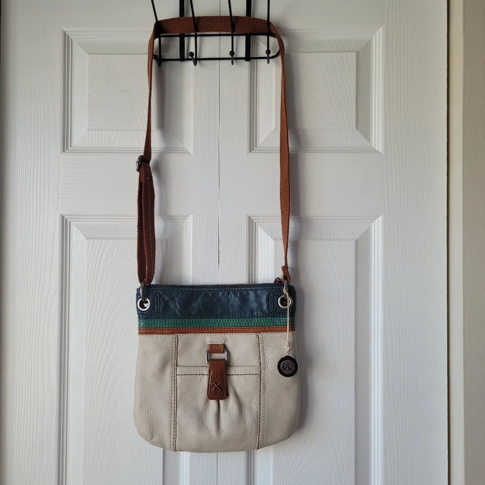 The Sak Cream and Brown Crossbody Bag Purse Leather